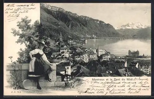 AK Montreux, Blick auf den Ort mit Dent du Midi