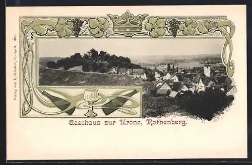 AK Rothenberg / Stuttgart, Ortsansicht mit Kapelle und Gasthaus Zur Krone