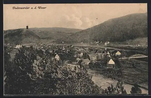 AK Bodenwerder, Gesamtansicht des Ortes von oben