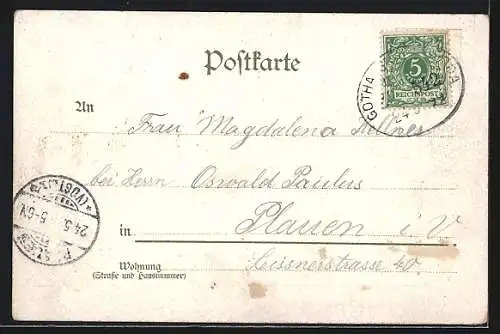 Lithographie Gehlberg, Panoramablick vom Schneekopf mit Aussichtsturm, Schmücke