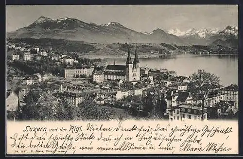 AK Luzern und der Rigi, Generalansicht, Blick auf die Alpen