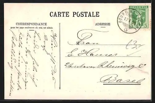 AK Bourg St. Pierre, Teilansicht, a droite de l`Eglise: Hotel du Dejeuner de Napoleon I.