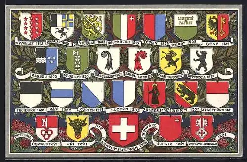 AK Kantonswappen der Schweiz auf Eichen-Hintergrund