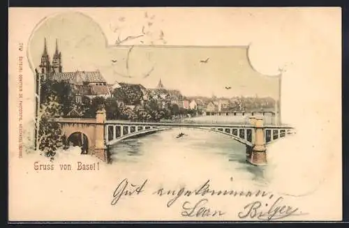 AK Basel, Teilansicht mit Brücke
