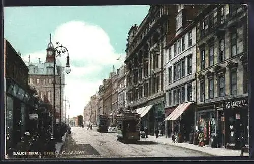 AK Glasgow, Sauchiehall Street, Strassenbahn