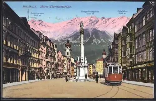 AK Innsbruck, Strassenbahn in der Maria-Theresienstrasse