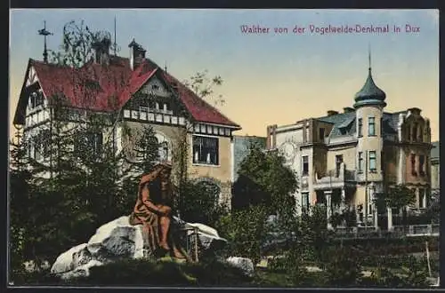 AK Dux, Walther von der Vogelweide-Denkmal