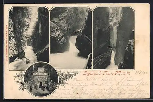 AK Kaprun, Sigmund-Thun-Klamm, 3 versch. Ansicht, Eingang zum Klamm