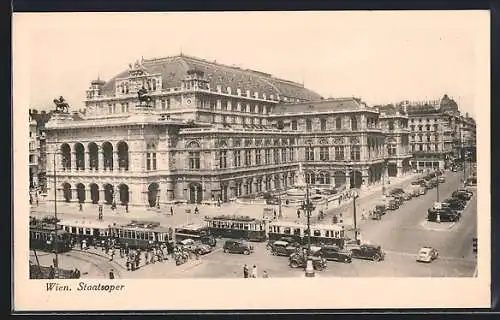 AK Wien, Staatsoper mit Strassenbahnen und Autoverkehr