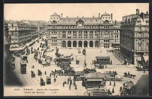 AK Paris, Gare St-Lazare, Coure de Rome, Strassenbahn
