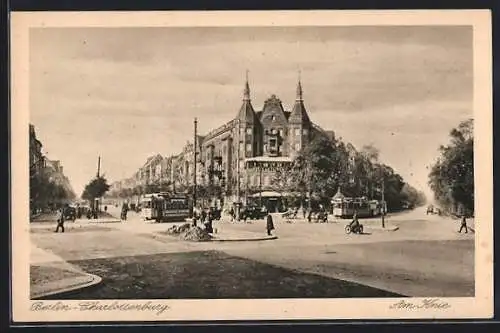 AK Berlin-Charlottenburg, Strassenbahnen am Knie