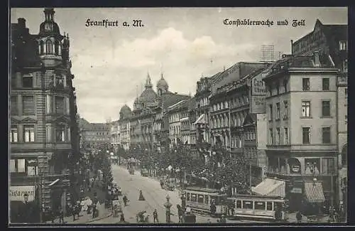 AK Frankfurt a. M., Constablerwache und Zeil mit Strassenbahn