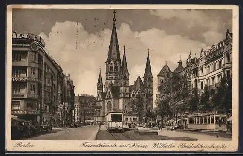 AK Berlin-Charlottenburg, Tauentzienstrasse mit Kaiser Wilhelm Gedächtniskirche und Strassenbahnen