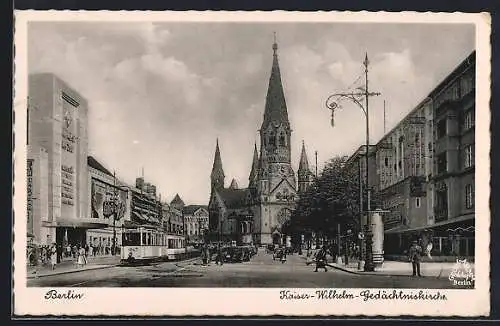 AK Berlin, Kaiser-Wilhelm-Gedächtniskirche, Strassenbahn