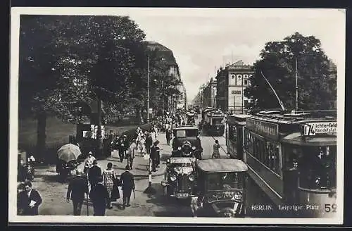 AK Berlin, Leipziger Platz mit Strassenbahn