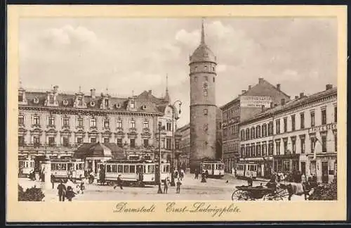 AK Darmstadt, Strassenbahn auf dem Ernst-Ludwig-Platz