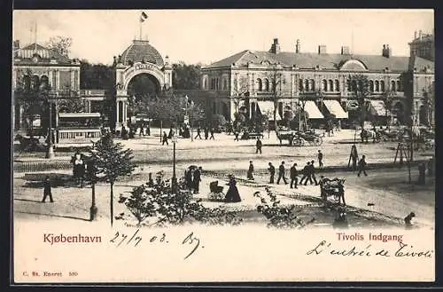 AK Kjobenhavn, Tivolis Indgang, Pferdebahn