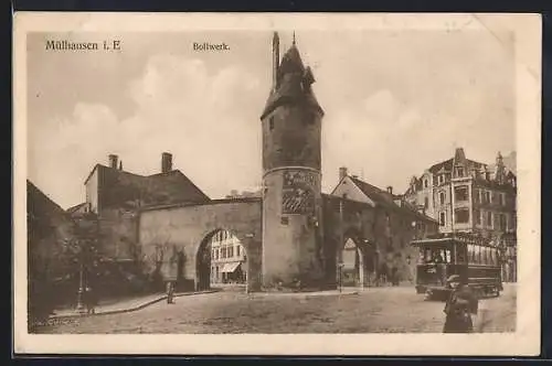 AK Mülhausen i. E., Bollwerk mit Strassenbahn
