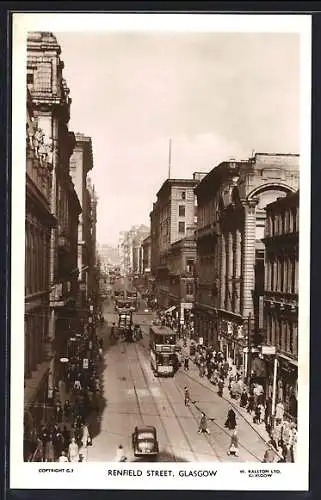 AK Glasgow, Renfield Street mit Strassenbahn und Passanten