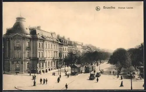 AK Bruxelles, Avenue Louise, Strassenbahn
