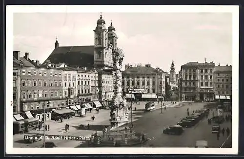AK Linz a.d. Donau, Franz Josef Platz mit Strassenbahn