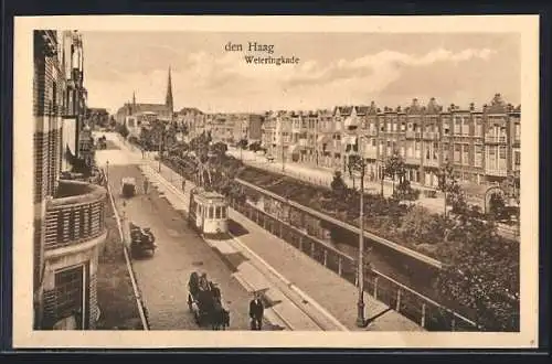 AK Den Haag, Weteringkade, Totale mit Strassenbahn