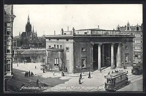 AK Amsterdam, Haarlemmerpoort en Maria Magdalena Kerk, Strassenbahn