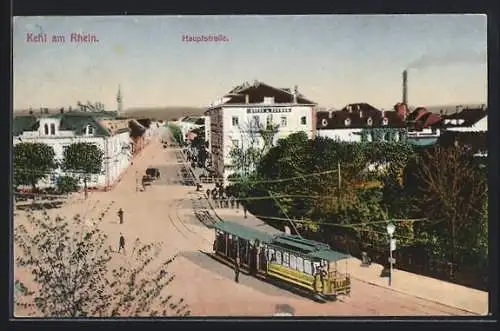 AK Kehl am Rhein, Hauptstrasse, Strassenbahn