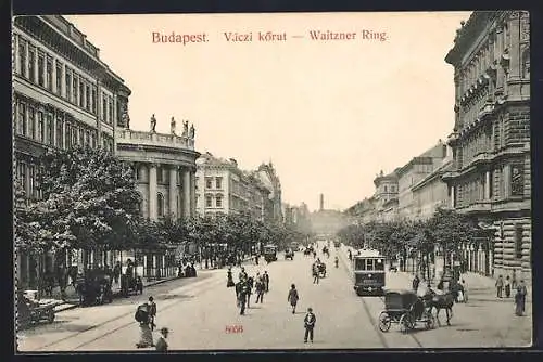 AK Budapest, Váczi körut, Waitzner-Ring, Strassenbahn, Pferdekutsche
