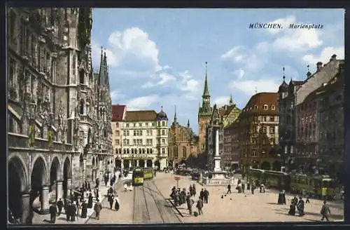 AK München, Marienplatz mit Strassenbahn