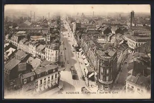 AK Roubaix, Panorama, Rue de la Gare