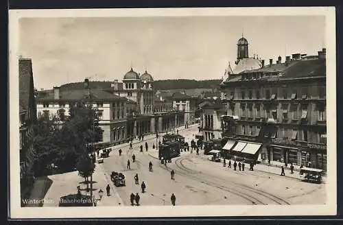 AK Winterthur, Bahnhofplatz mit Strassenbahnen
