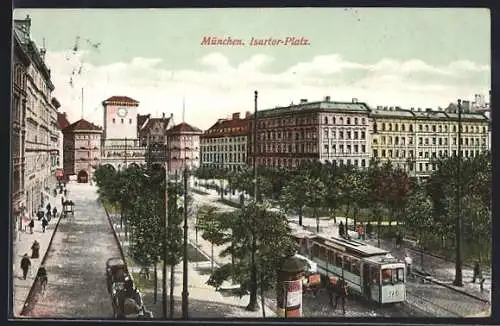 AK München, Strassenbahn am Isartor-Platz