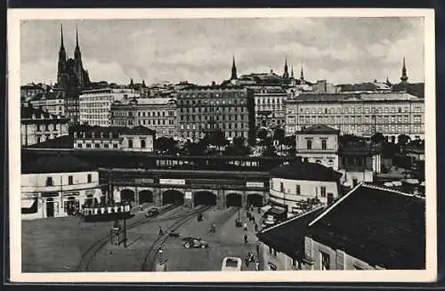 AK Brünn / Brno, Teilansicht, Strassenbahn