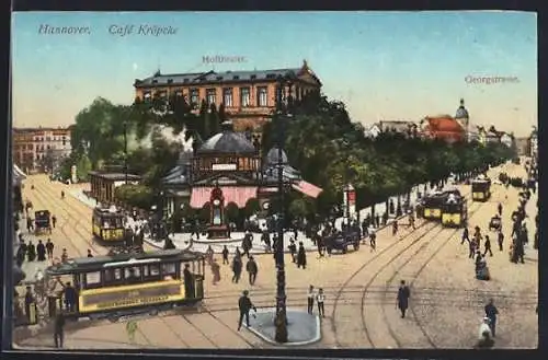 AK Hannover, Café Kröpcke, Hoftheater, Georgstrasse, Strassenbahn