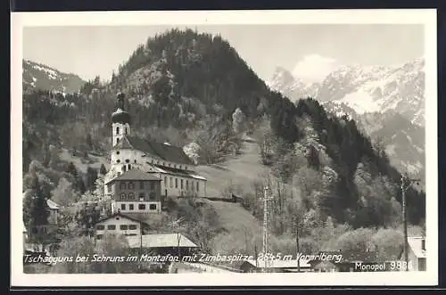AK Tschagguns b. Schruns /Montafon, Kirche mit Zimbaspitze