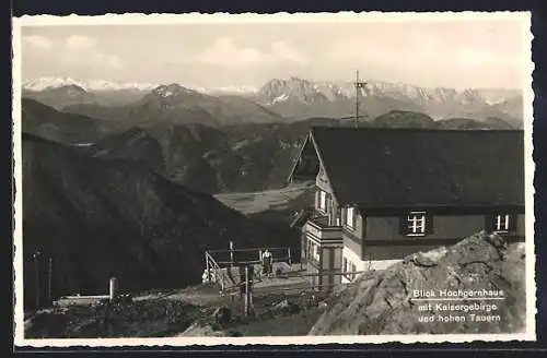 AK Hochgernhaus, Berghütte mit Kaisergebirge und hohen Tauern