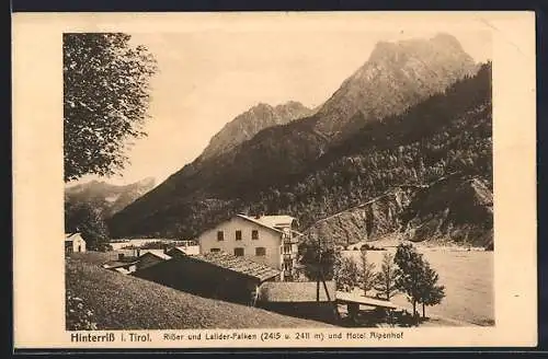 AK Hinterriss, Hotel Alpenhof mit Rissler und Lalider-Falken
