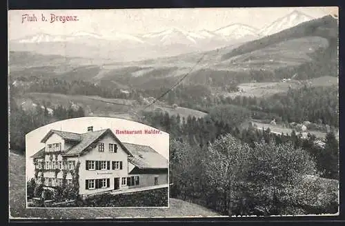 AK Fluh b. Bregenz, Restaurant Halder mit Bergpanorama