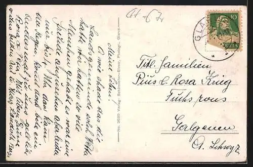 AK Glarus, Burgstrasse und Bahnhofstrasse mit Wiggis