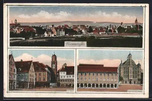 AK Memmingen, Panorama, Marktplatz, Harmonie und Rathaus
