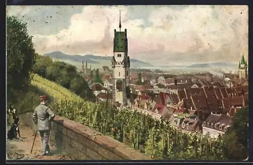 Künstler-AK Heinrich Hoffmann: Freiburg i. Br. vom Schlossberg gesehen