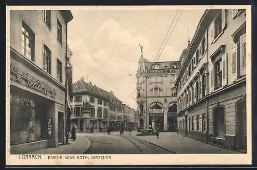 AK Lörrach, Strassenpartie beim Hotel Hirschen