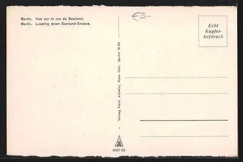 AK Berlin-Kreuzberg, Blick in die Saarlandstrasse, Strassenbahn
