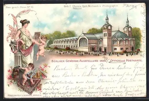 Lithographie Berlin, Berliner Gewerbe-Ausstellung 1896, Geb. f. Chemie, Optik, Mechanik & Photographie