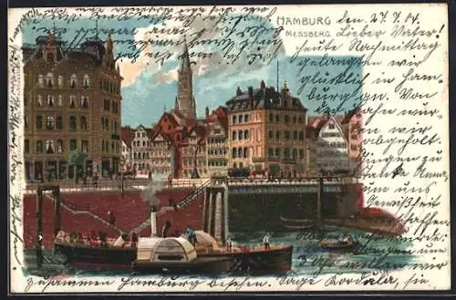 Künstler-AK Hamburg, Dampfer vor dem Messberg