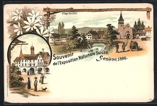 Lithographie Geneve, Exposition Nationale Suisse 1896, Village Suisse