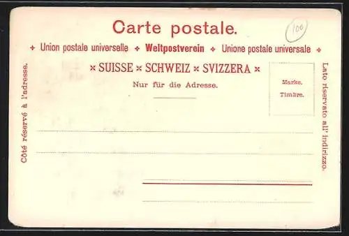 Lithographie Geneve, Exposition Nationale Suisse 1896, Village Suisse