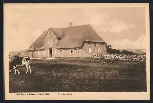 AK Westerland, Friesenhaus, Aussenansicht, Kuh