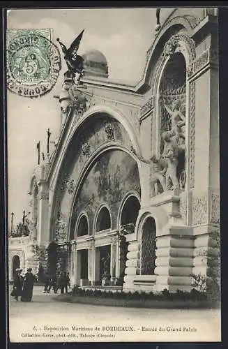 AK Bordeaux, 6. Exposition Maritime, Entrée du Grand Palais